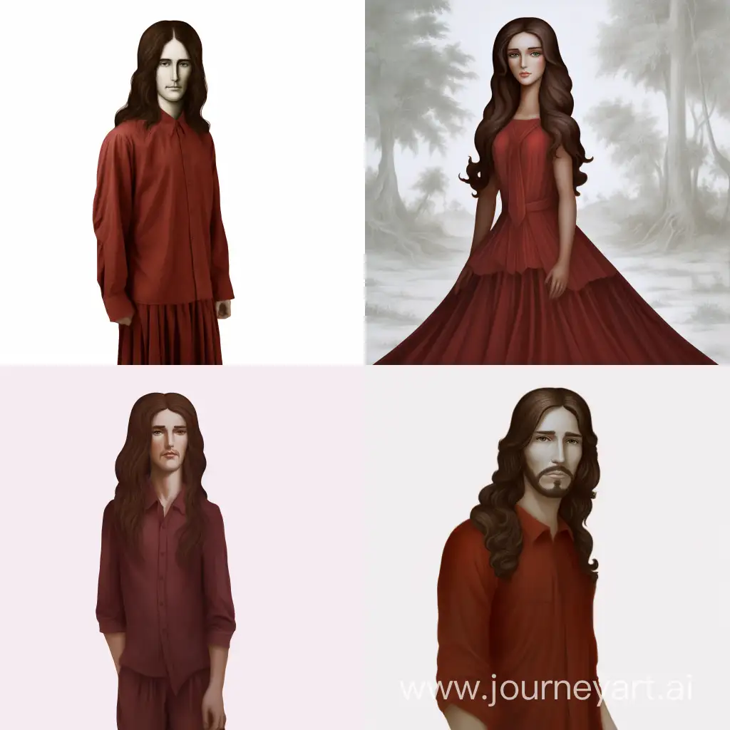 Elegant-Brunet-Man-in-Red-Dress-with-Delicate-Features