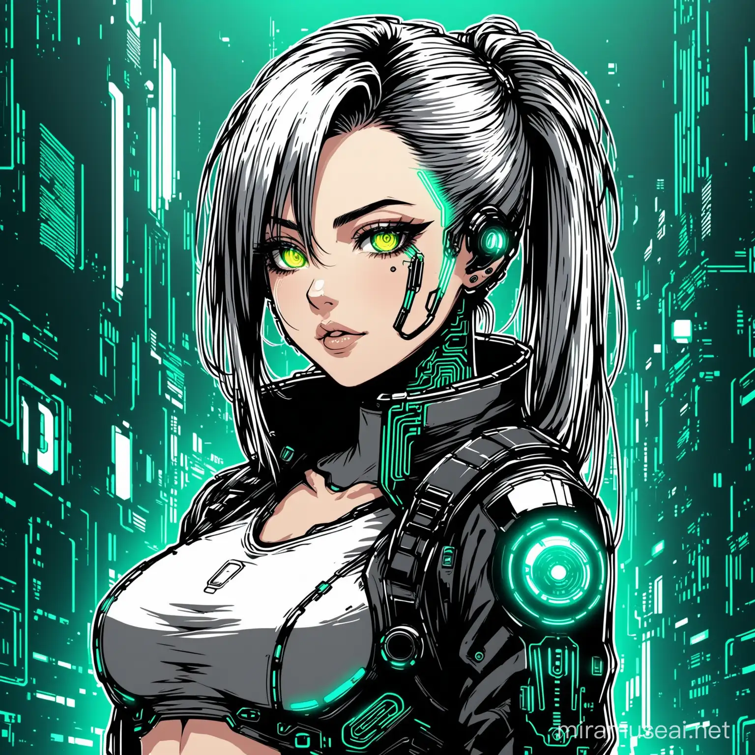 beautiful girl, cyberpunk, line art