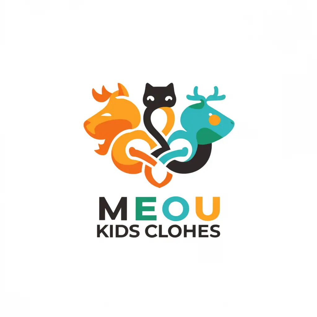 a logo design,with the text "meo u kids clothes", main symbol:cat, cow, Asian Dragon,complex,be used in Travel industry,clear background