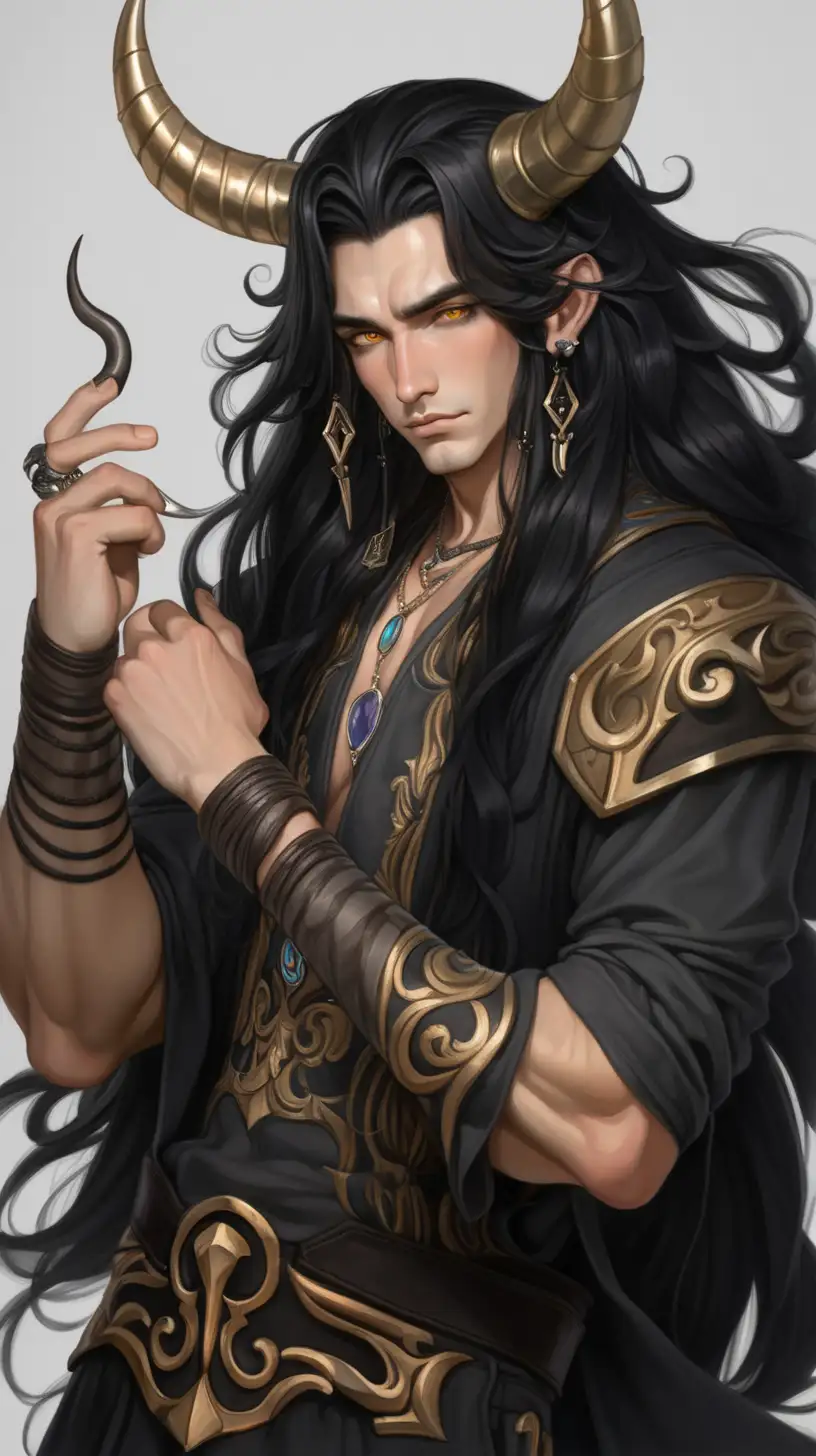 Cheerful Young Man with Obsidian Horns and Golden Eyes