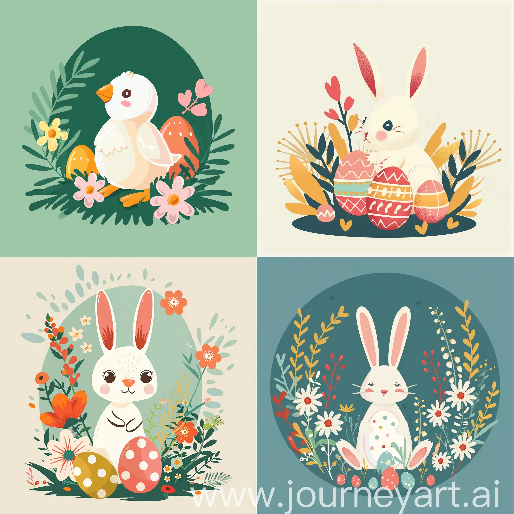 Charming-Retro-Easter-Illustration-with-Vibrant-Flat-Style