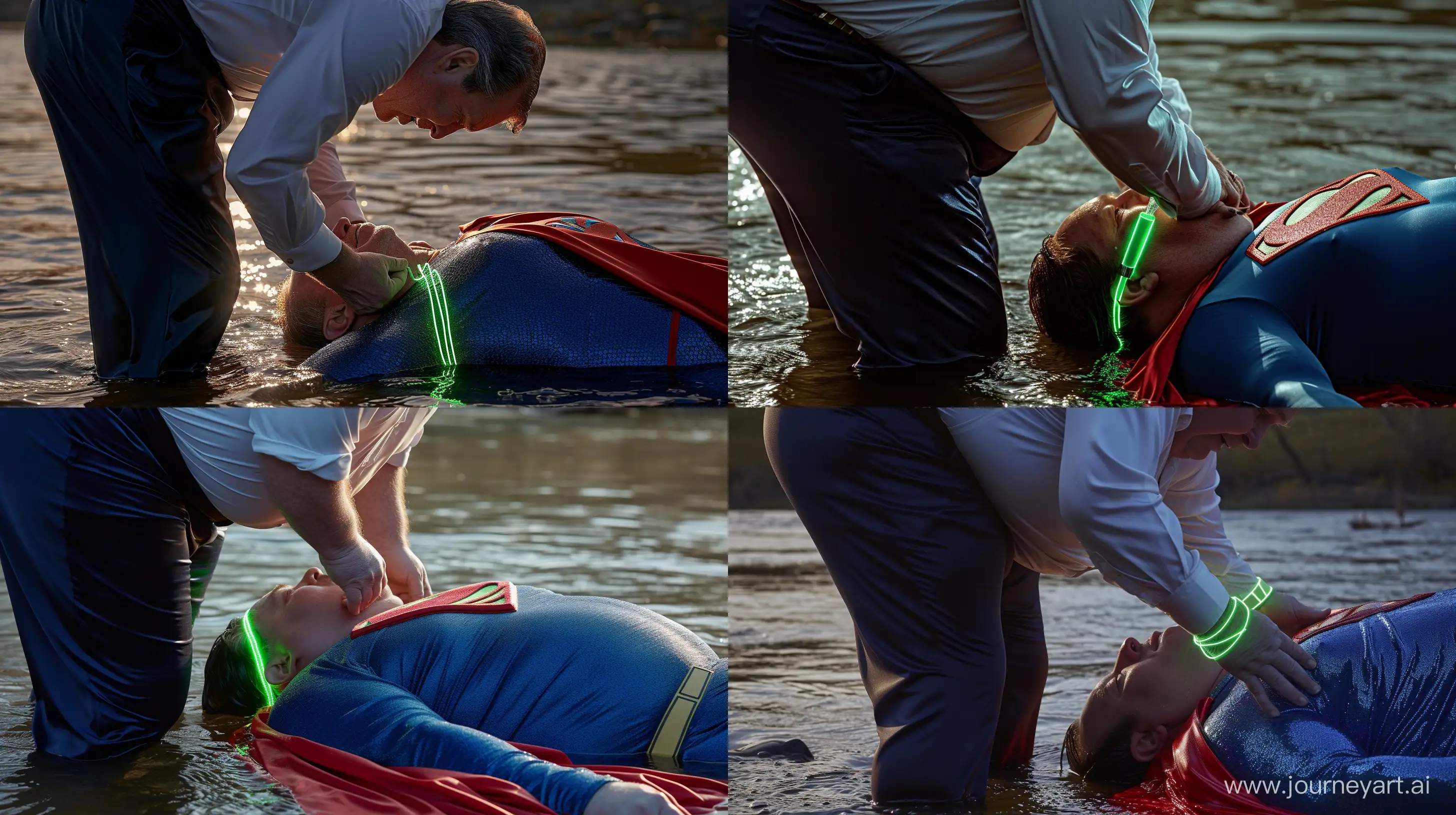 Elderly-Superman-Receives-Unique-Neon-Dog-Collar-by-the-River