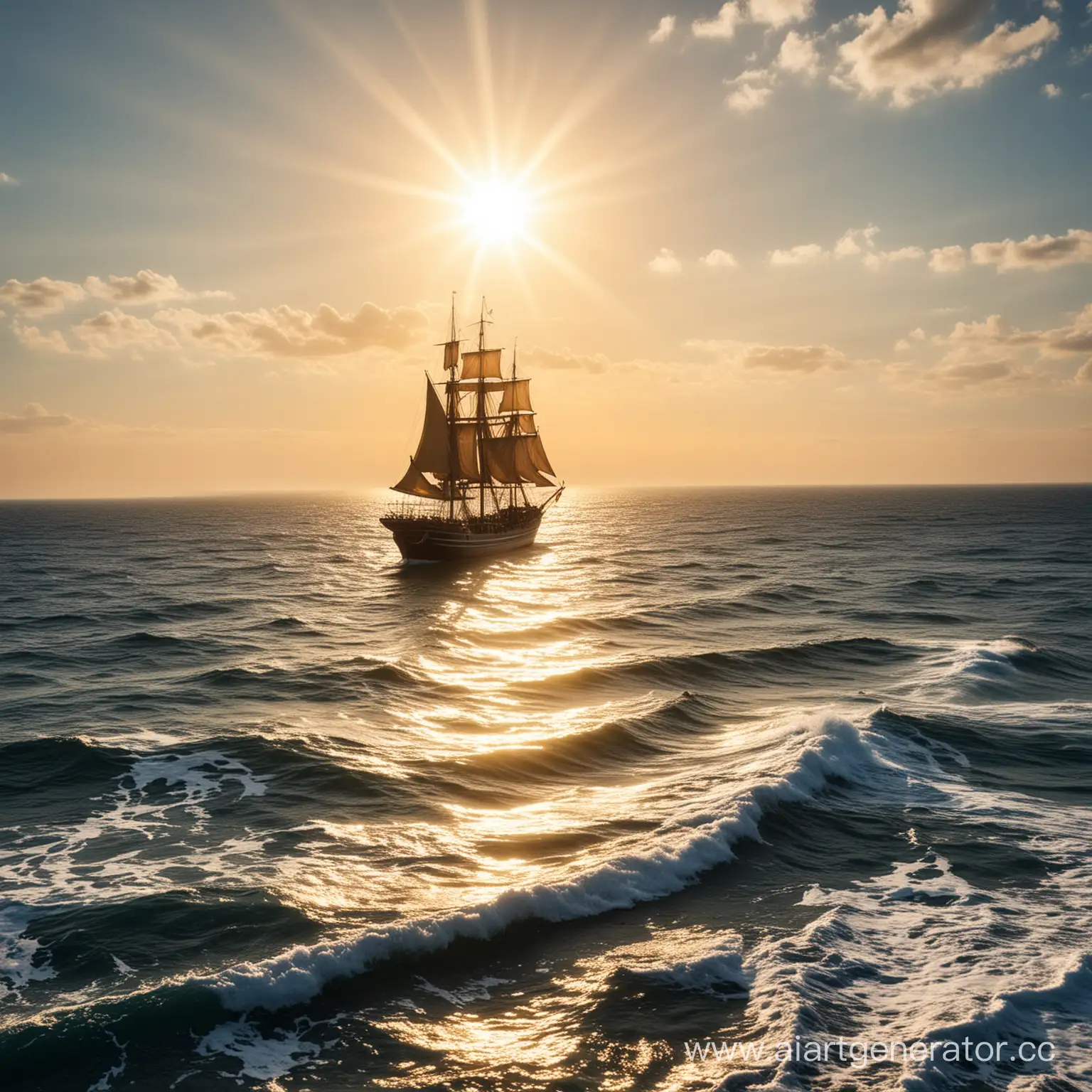 Glistening-Sunlit-Seascape-with-Sailing-Ships