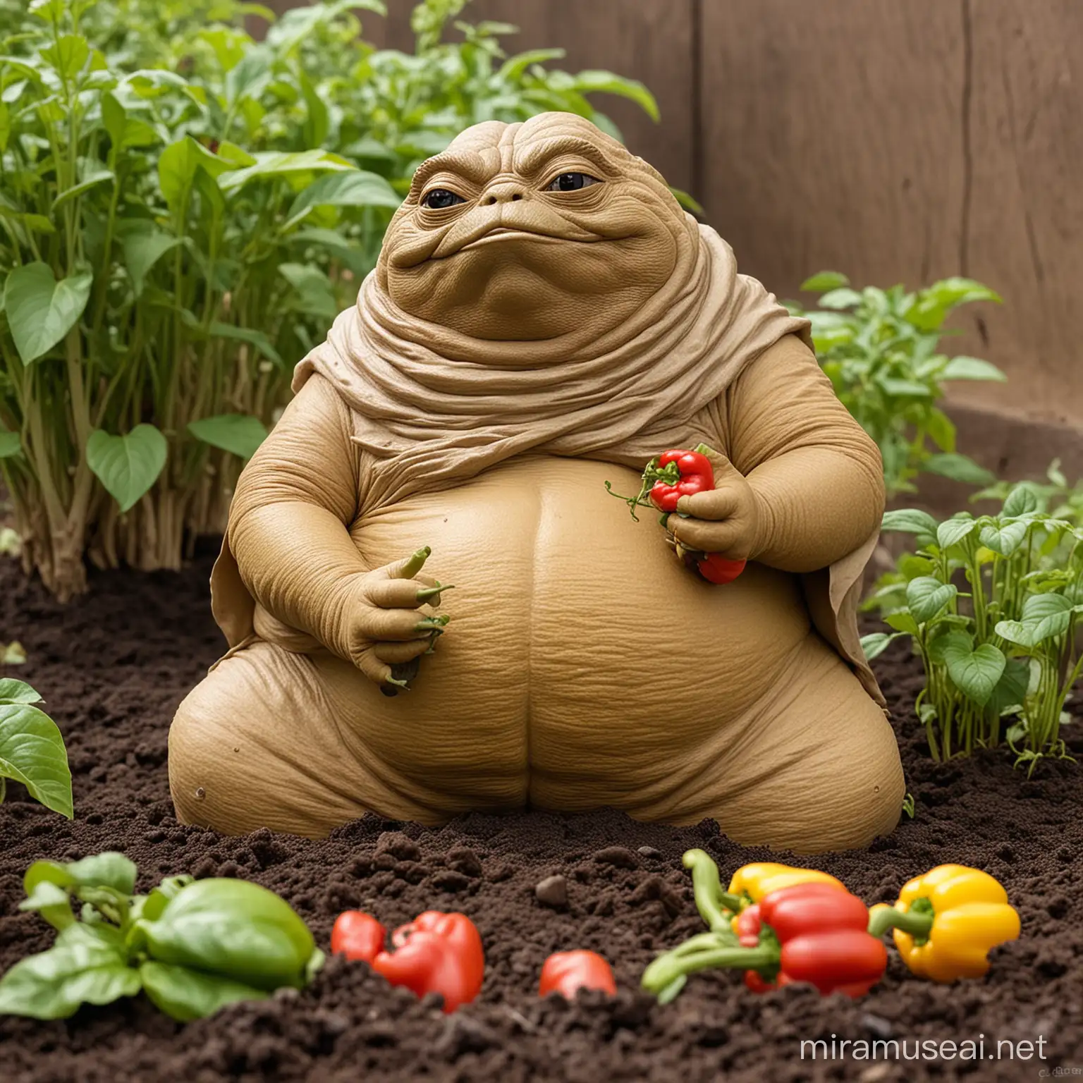 Jabba the Hutt Planting Peppers with a Nonchalant Shrug