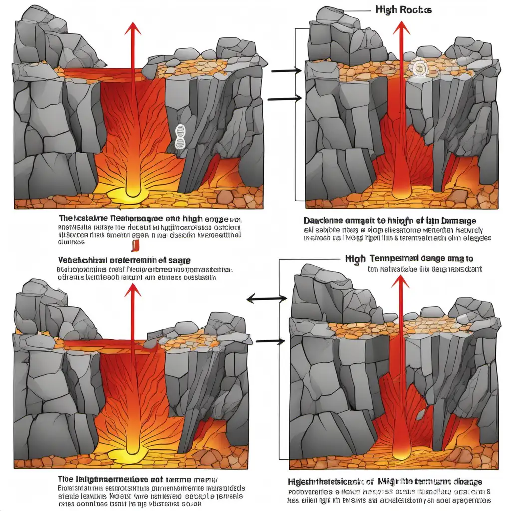 Diagram illustrating the mechanism of high temperature damage to rocks