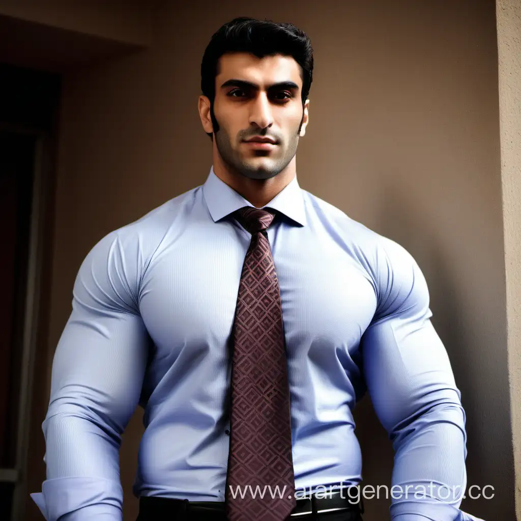 Handsome Iranian Giant tall Muscular Man with big arms in shirt and tie