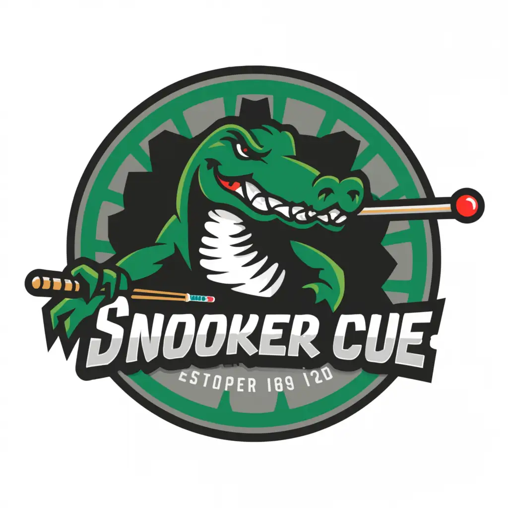 a logo design,with the text "Jacare FC", main symbol:alligator holding a snooker cue, green, teeth, pool table, ,Moderate,be used in Entertainment industry,clear background
