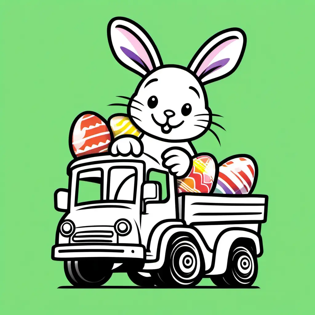 happy easter, easter bunny, truck, thick outline

