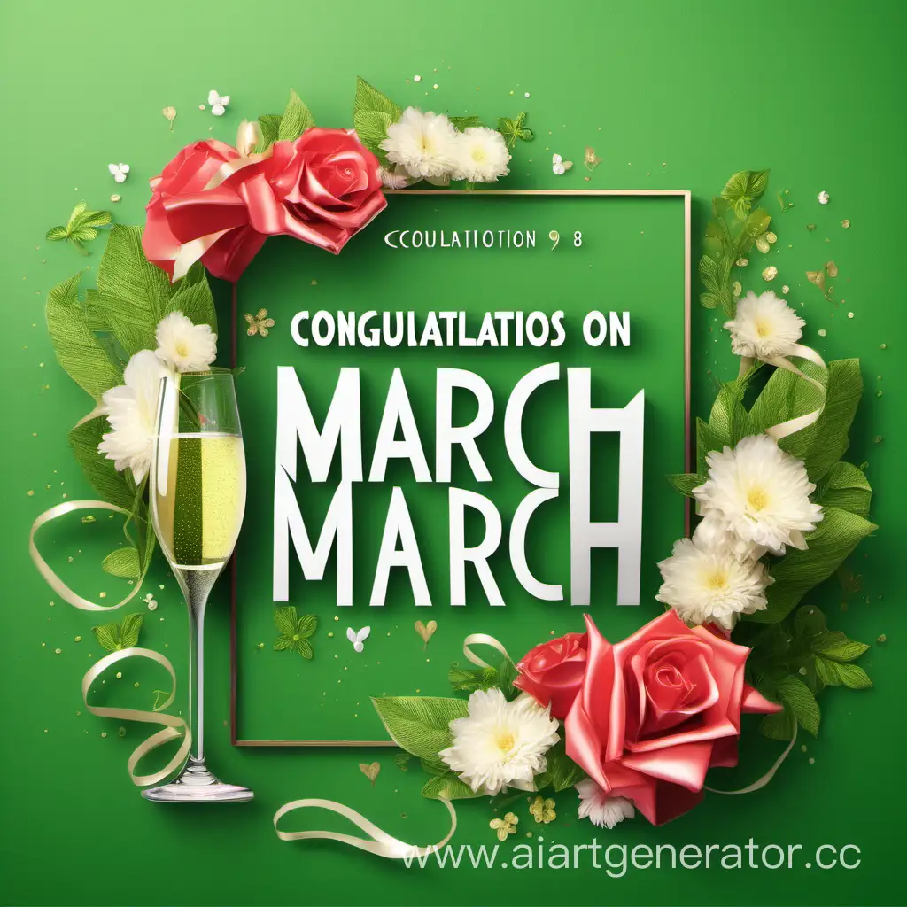 Celebrating-March-8th-with-Flowers-Ribbons-and-Champagne-on-a-Green-Background