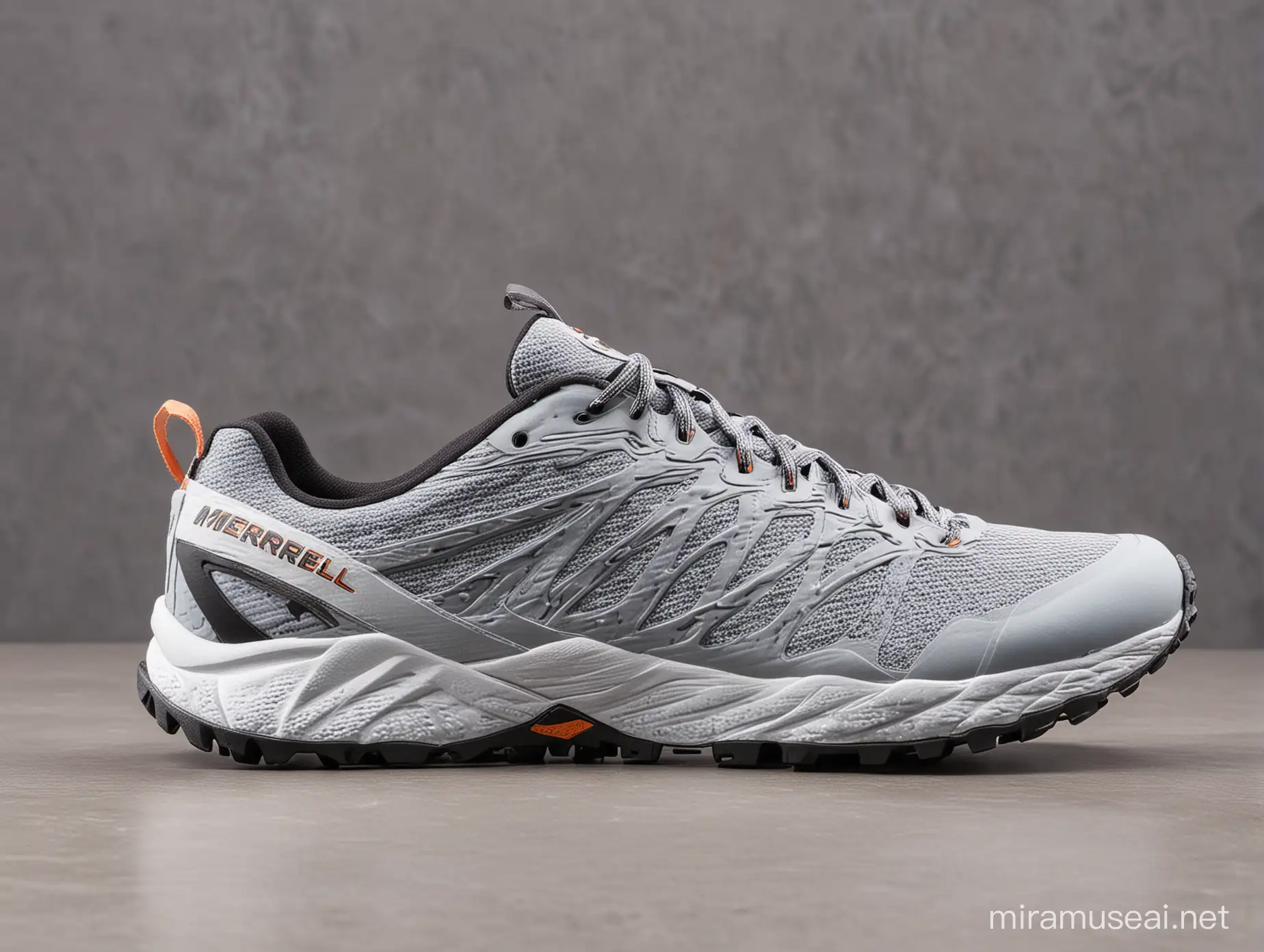 Merrell Agility Peak Flex 3 Running Shoes and the background is light grey