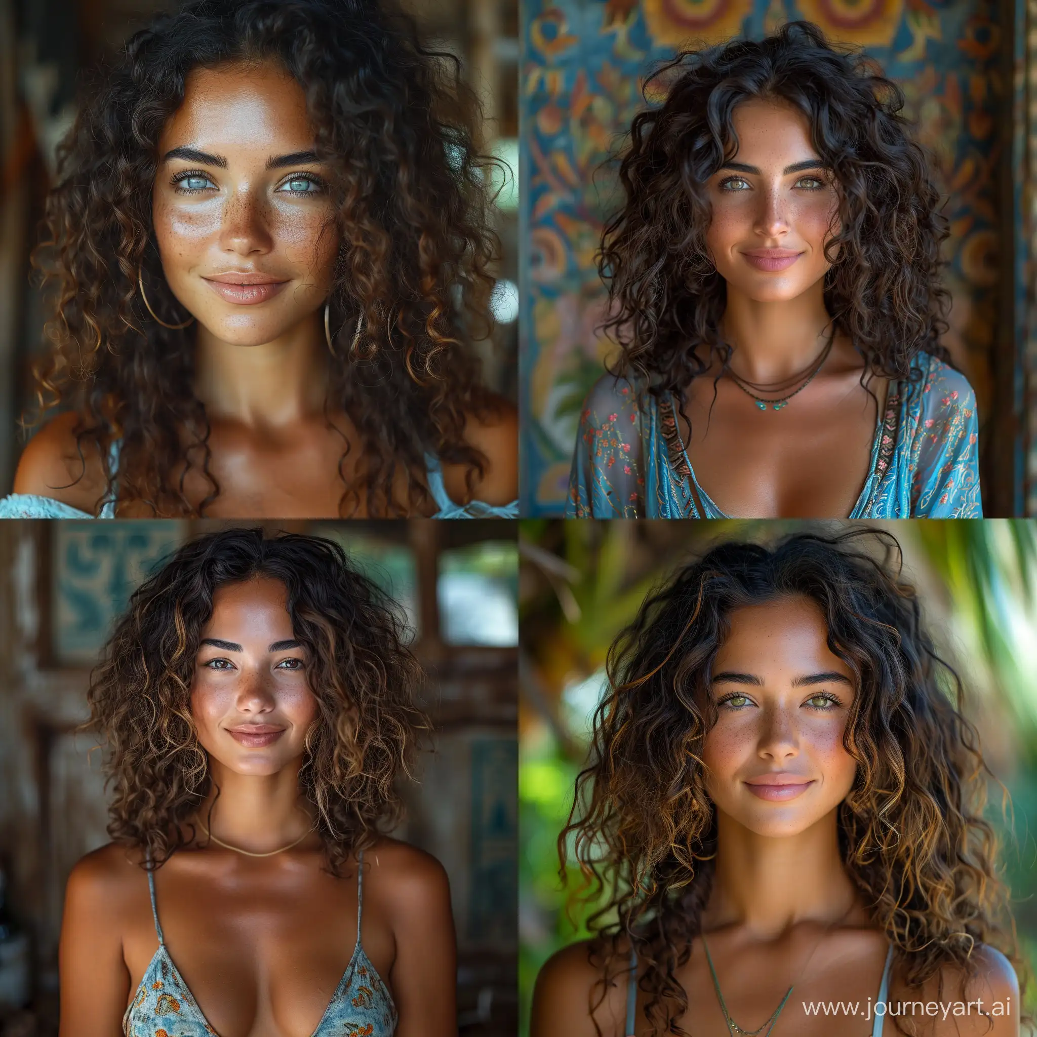 /imagine a beautiful  girl with calry hair 20 years old Egyption is African savannah looking with smile emotions Hyper-realistic, cinematic photography, 4K, HD, 16/9 --s 750 --style raw