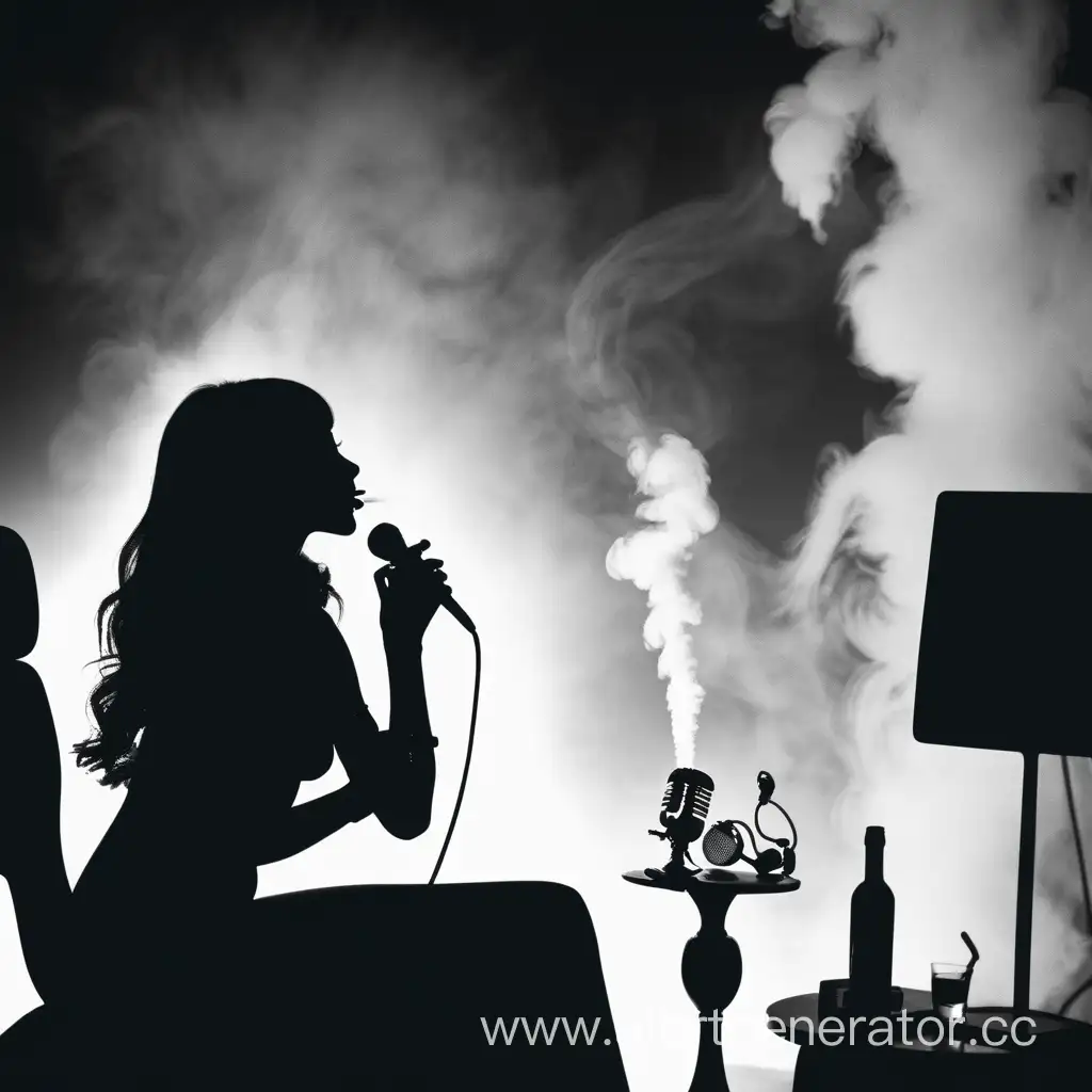 Sultry-Lounge-Ambiance-Silhouetted-Girl-with-Microphone-amidst-Hookah-Smoke