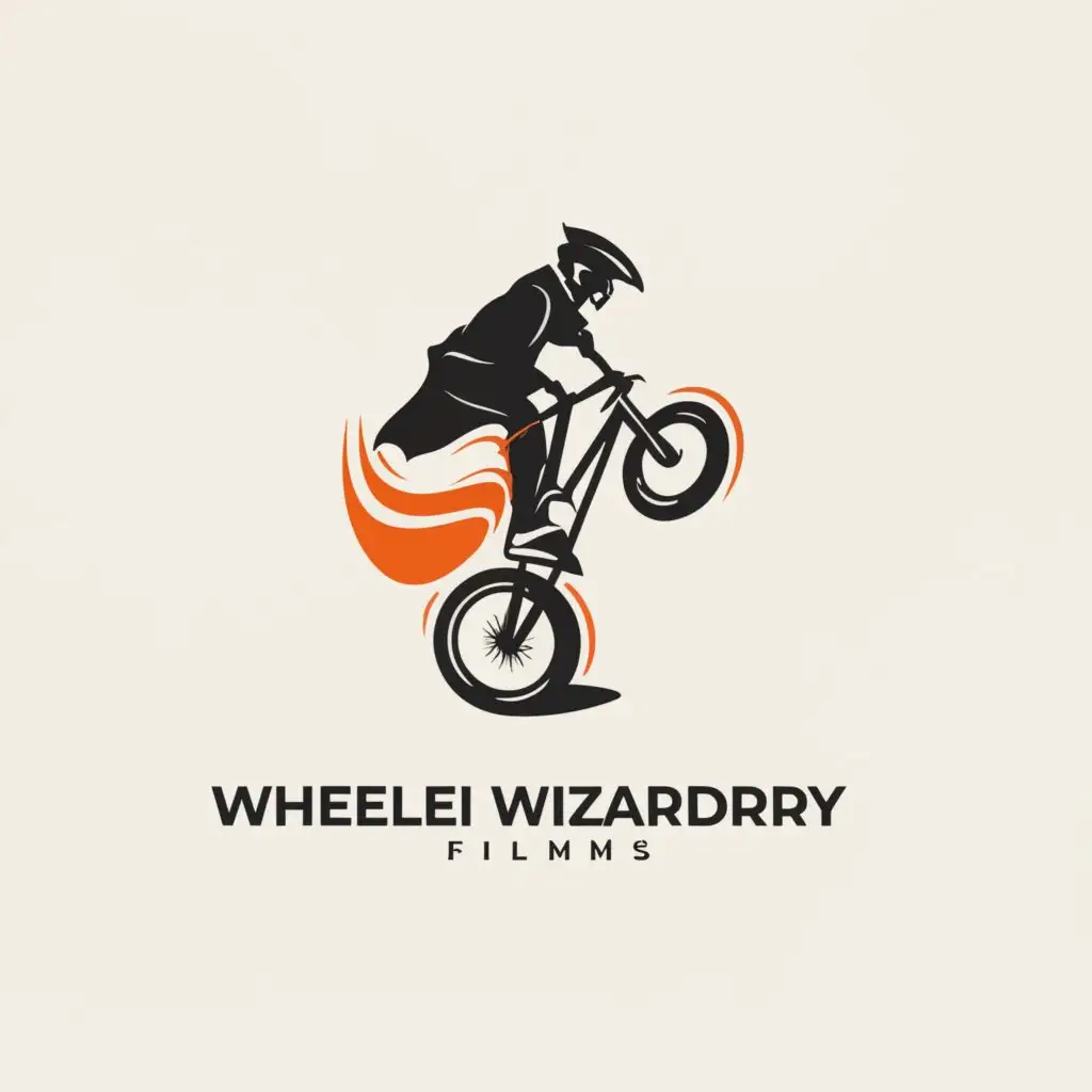 a logo design,with the text "Wheelie Wizardry Films", main symbol:Cycle wheely Stunt's ,Moderate,be used in Travel industry,clear background