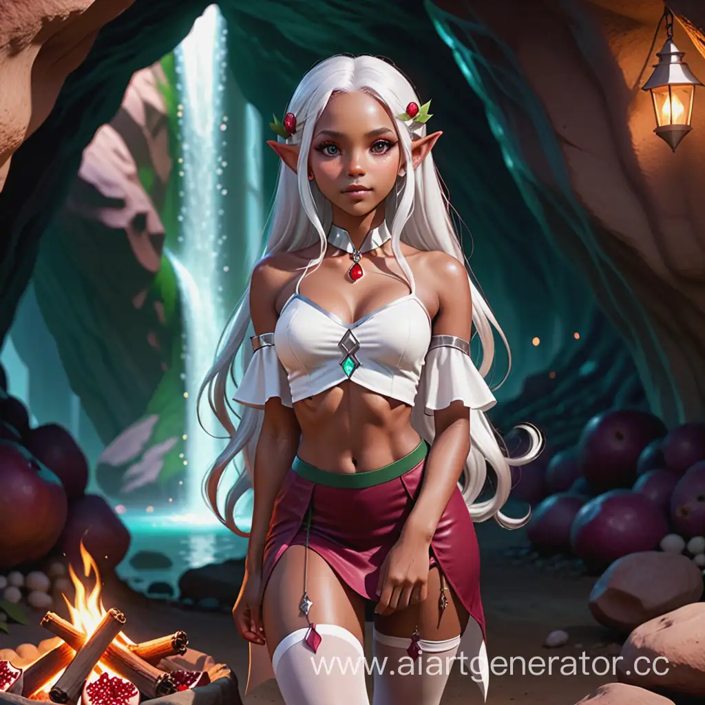 Elf-Girl-Customizing-Appearance-by-Campfire-in-Cave