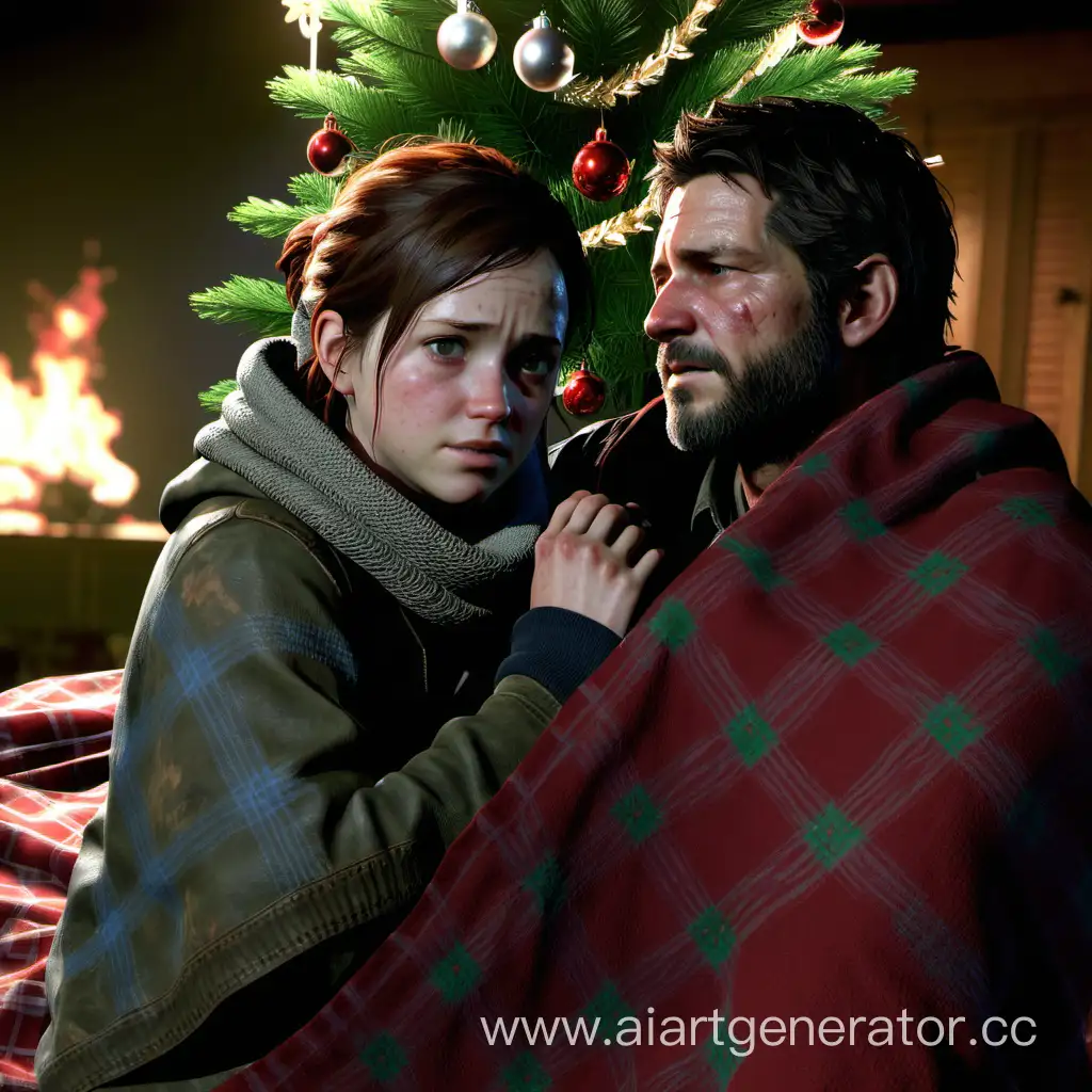Cozy-Christmas-Moments-Ellie-and-Joel-from-The-Last-of-Us-Wrapped-in-Blankets
