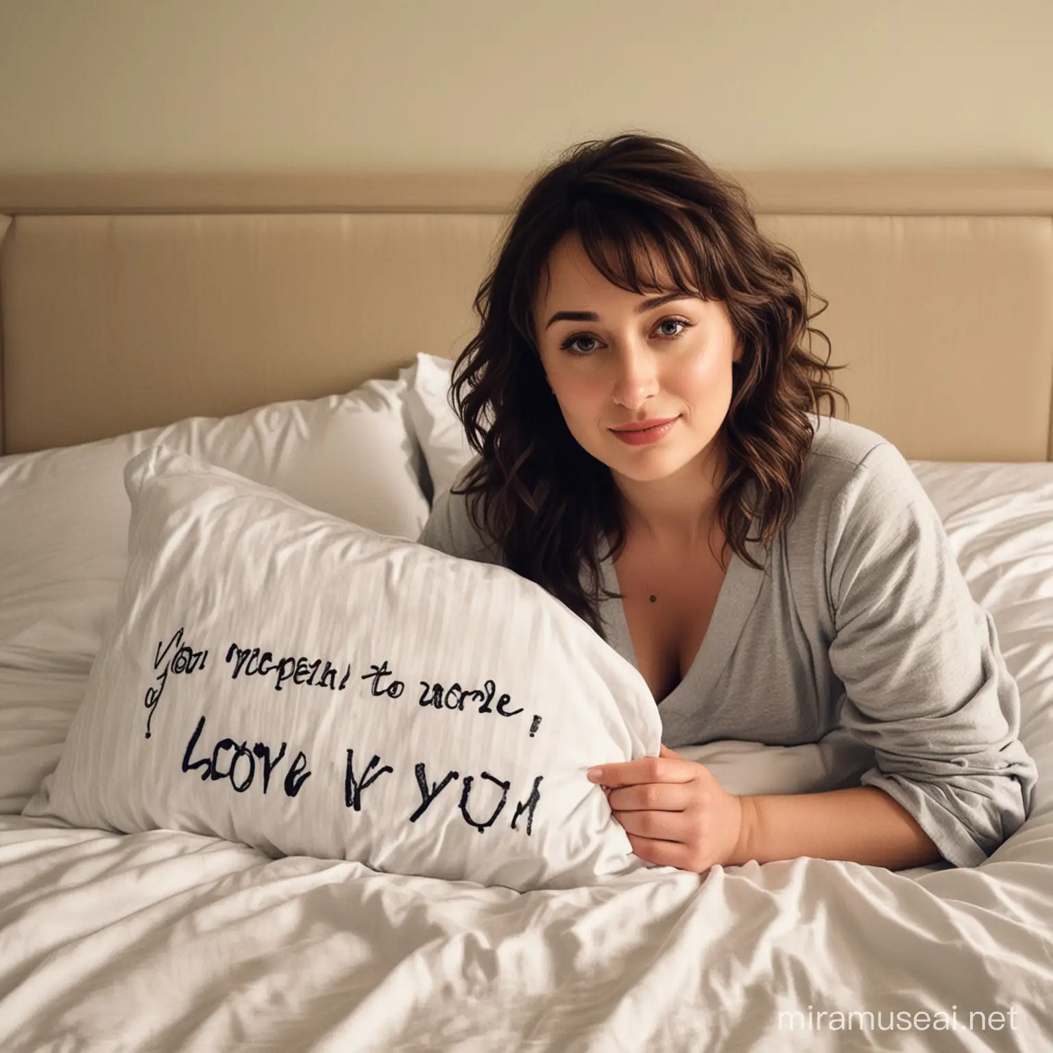 a picture of actress milana vayntrub on a sick bed with a written word, You mean the world to me and more, just know i love you Jack Stephen Hubbard