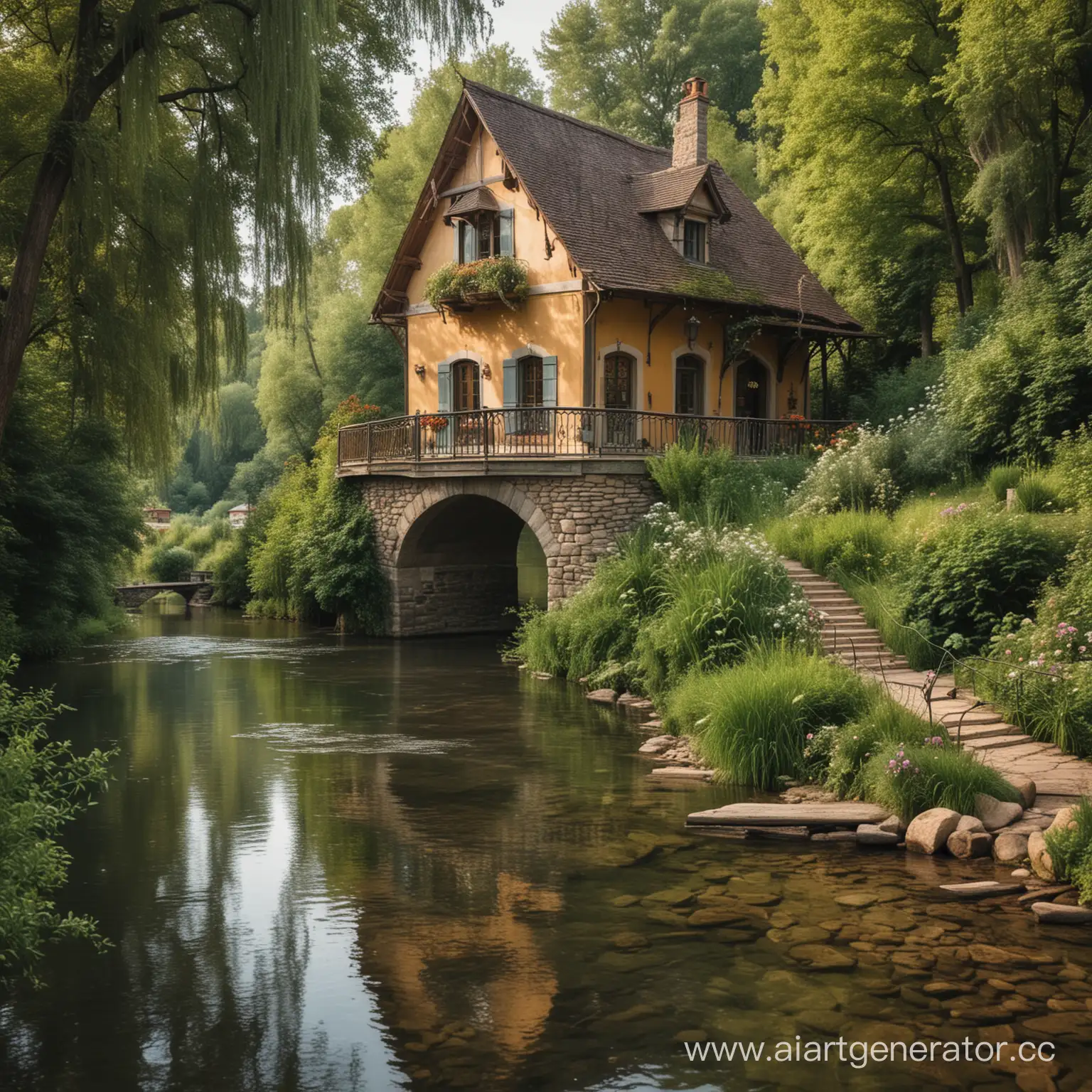 Enchanting-Fairytale-Cottage-by-the-River-with-Quaint-Bridge