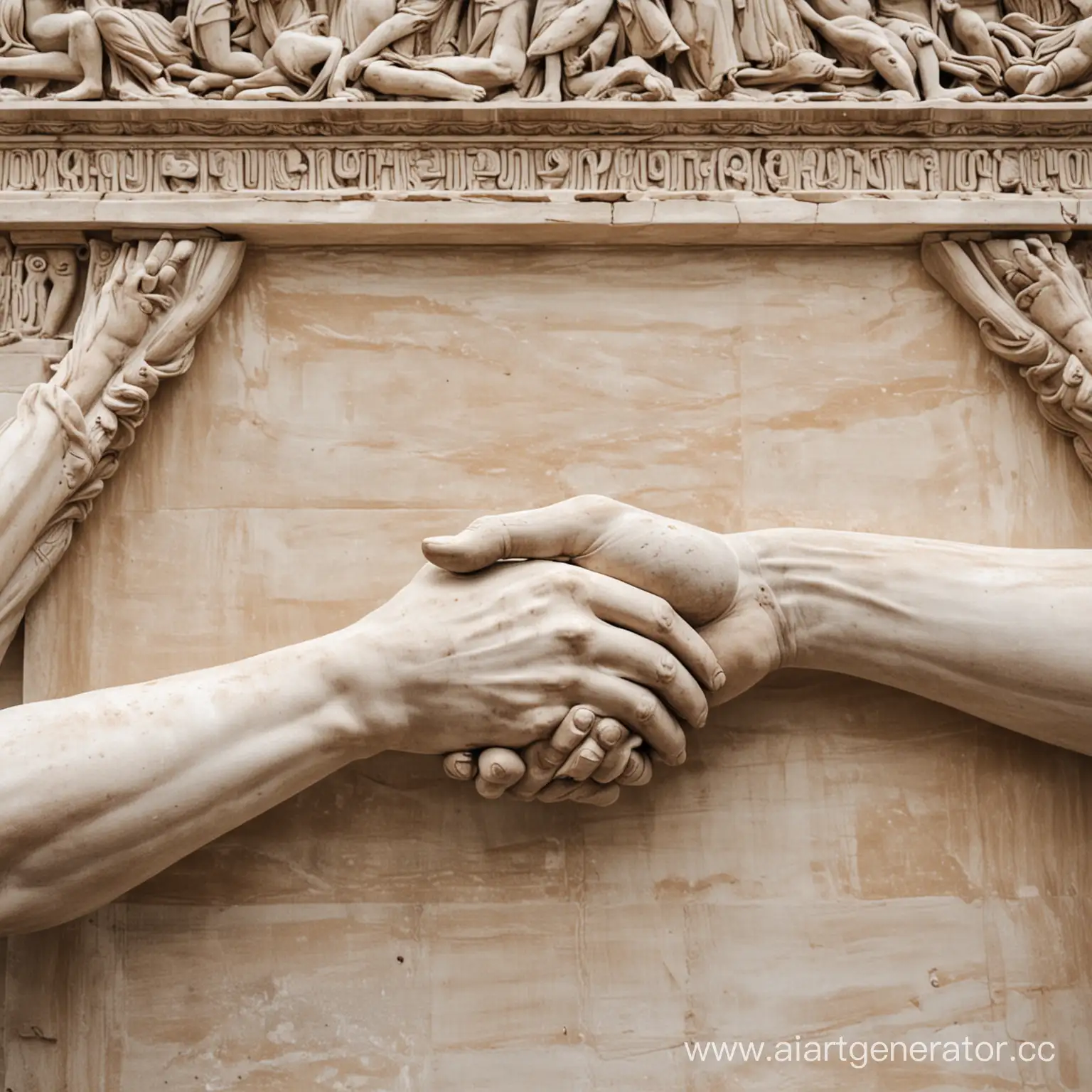 Руки древнегреческой статуи тянутся друг к другу
