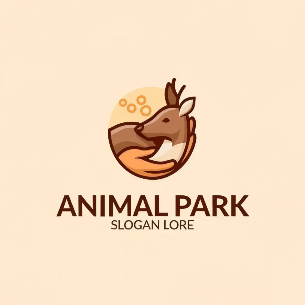 create a minimalist friendly logo for a zoo with an image of a hand hugging a roe deer, Moderate, be used in Animals Pets industry, clear background