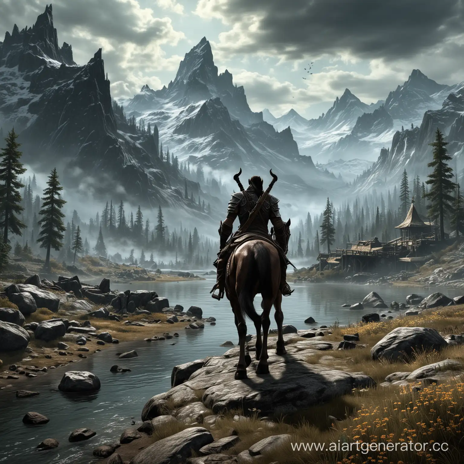 Fantasy-Warrior-in-Mysterious-Skyrim-Landscape