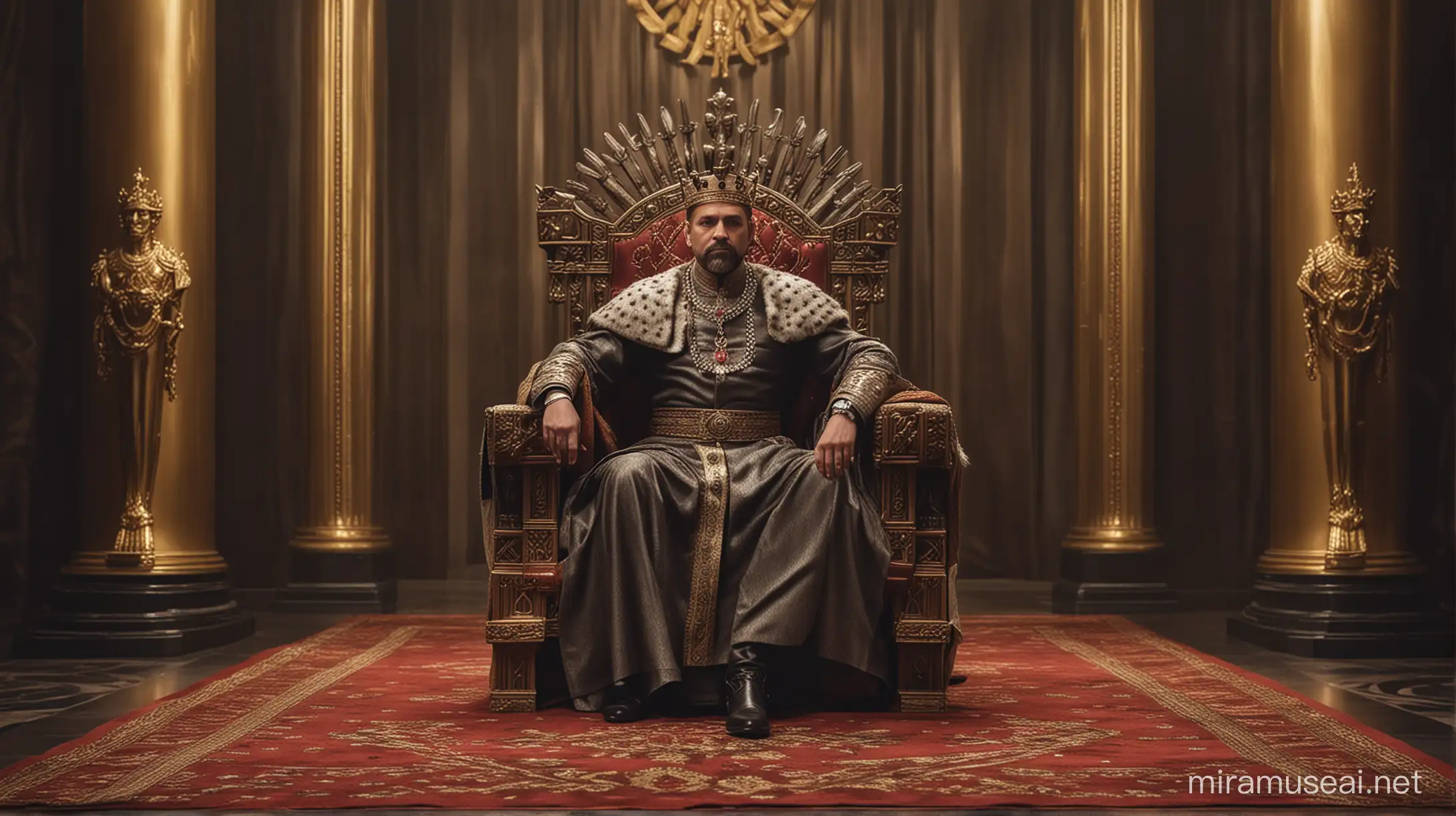 Modern King Seated on Majestic Throne