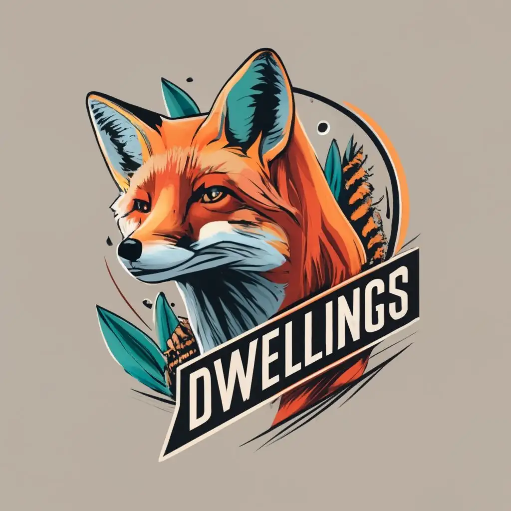 logo, a realistic Fox, sharp focus, with the text "Fox Dwellings", typography, be used in Real Estate industry