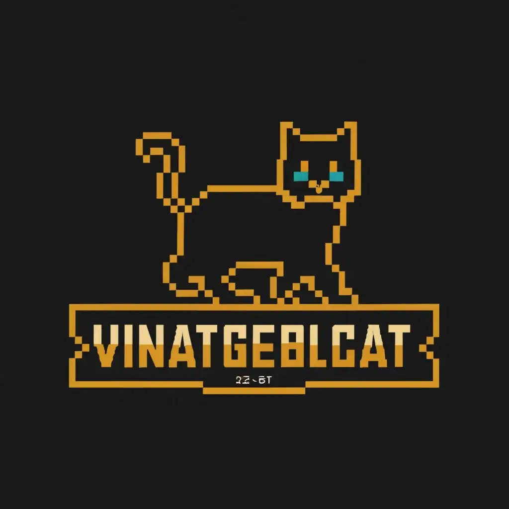 a logo design,with the text "VintageBlackCat", main symbol:Black cat, vintage, gaming, retro gaming, 32 bit  ,Moderate,be used in Internet industry,clear background