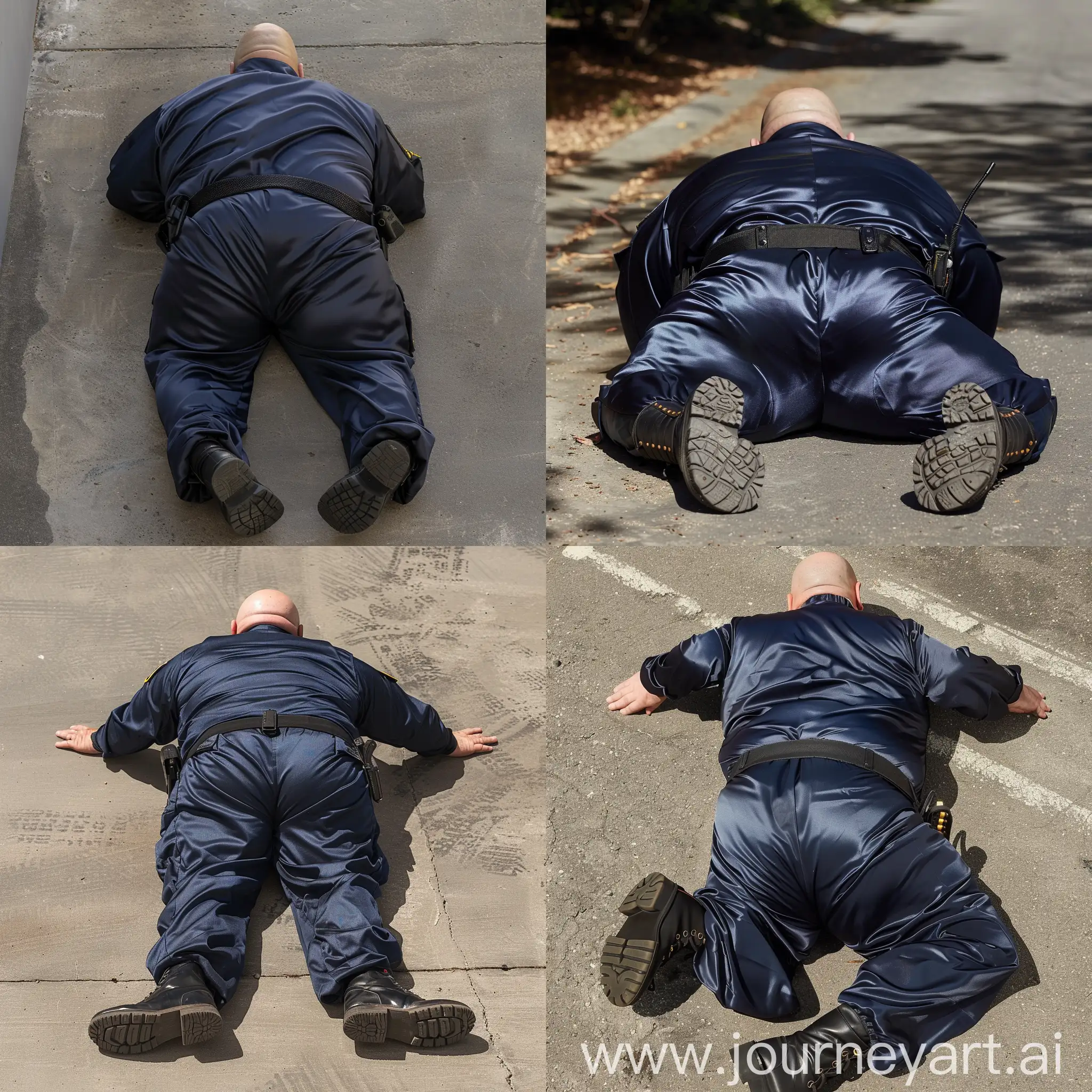 Mature-Security-Guard-in-Navy-Coverall-Lies-Flat-Outdoors