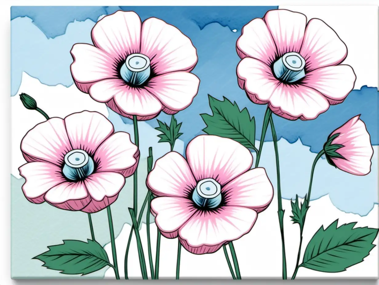 Pastel Watercolor Common Mallows Flowers Clipart Inspired by Andy Warhol
