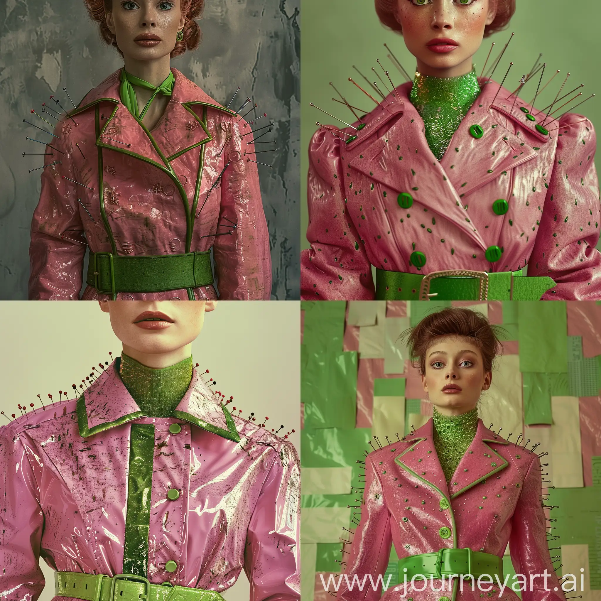 Fashionable-Pink-JacketCoat-with-Green-Belt-and-Pins-Audrey-Hepburn-Inspired-Look-for-Vogue-Photoshoot