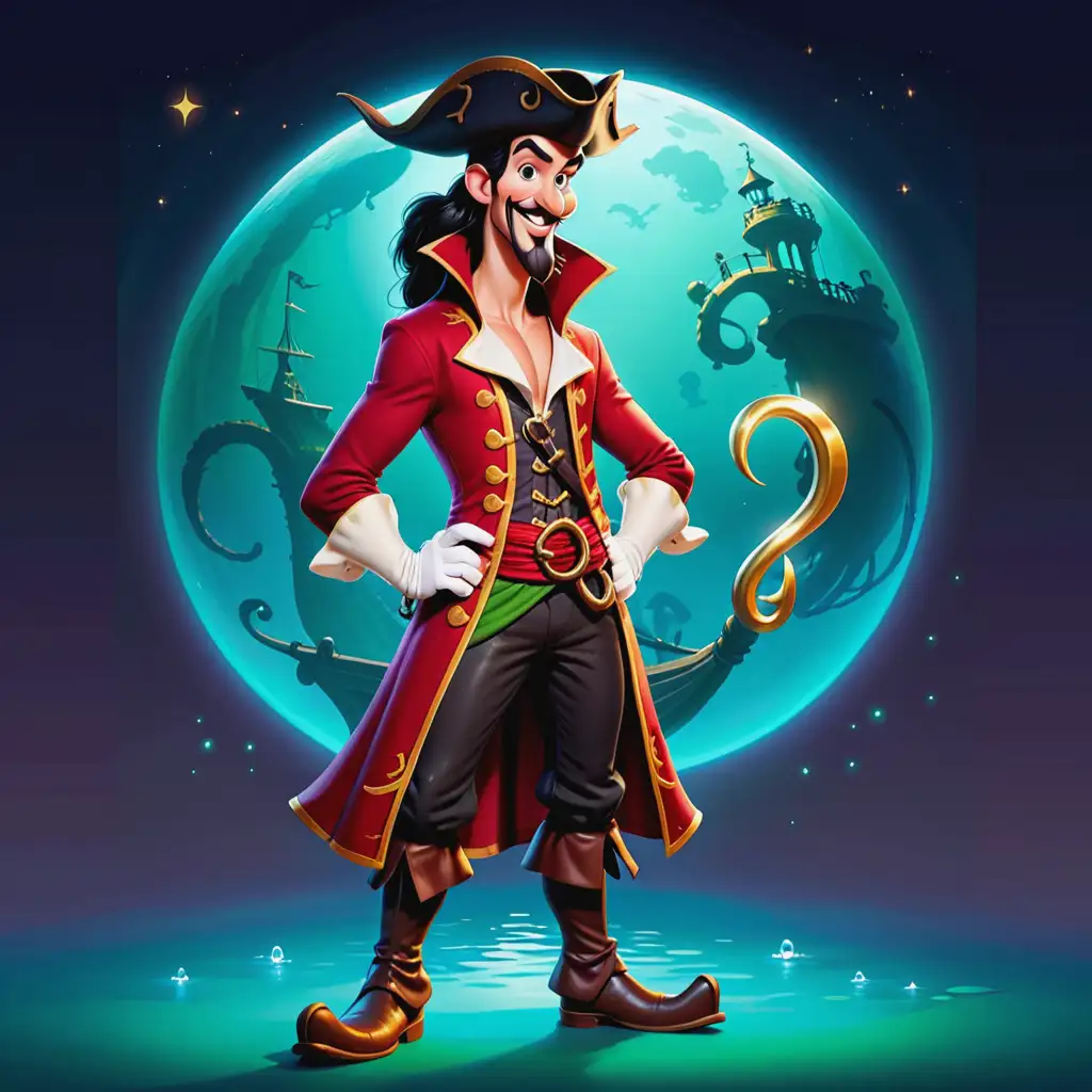 Create a cartoon version of Captain Hook from Peter Pan 