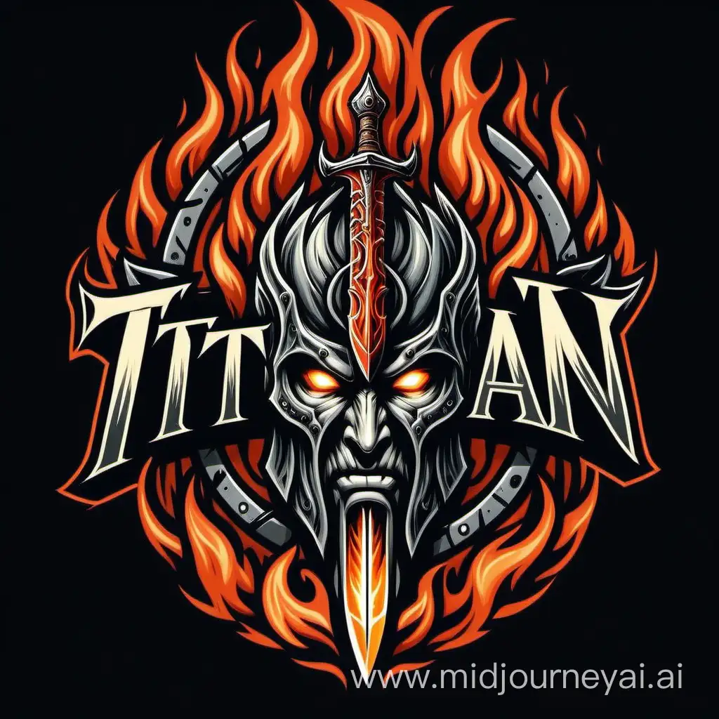 Majestic Titan Head Logo with Flame and Sword