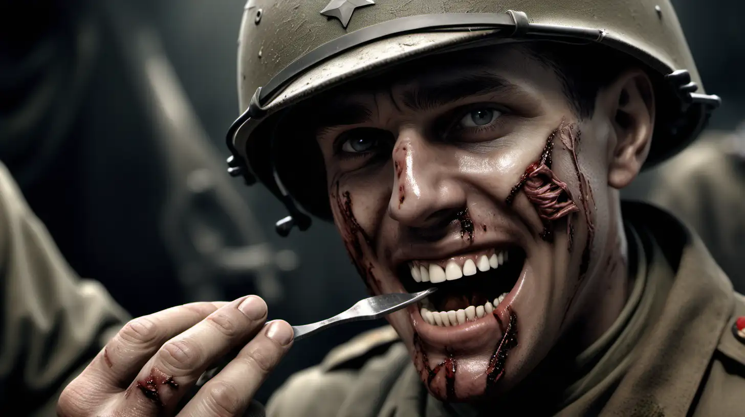 World War I Soldier Undergoing Tooth Extraction in Hyperrealistic Unreal Engine 5 Rendering