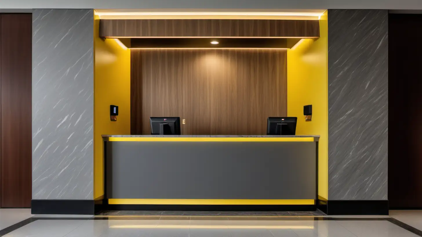 Bright Grey Hotel Lobby CheckIn Booth with Lemon Yellow Accent