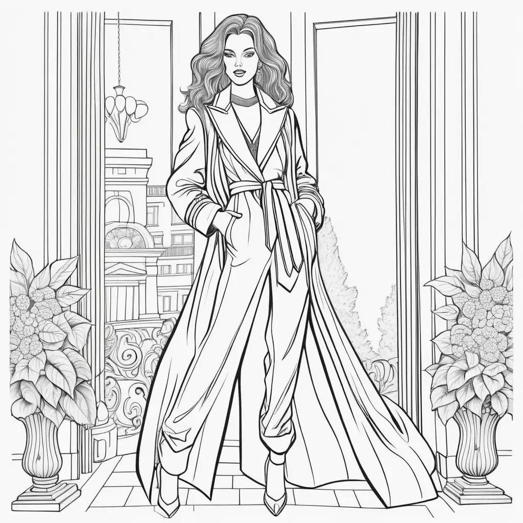 Fashionable Woman Coloring Page 2000s Style Fashion Illustration