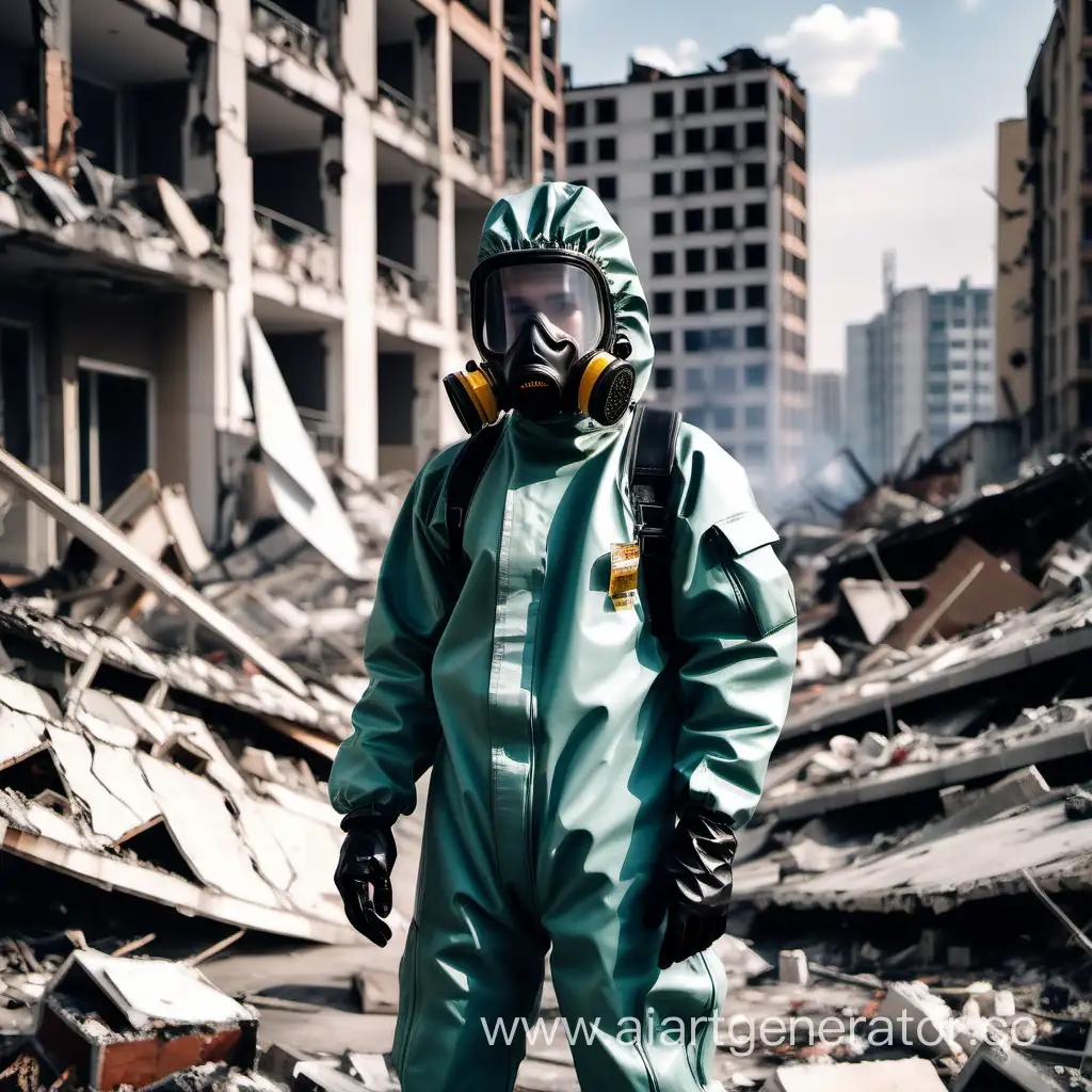 Young-Man-in-Chemical-Protection-Suit-Amid-Urban-Ruins