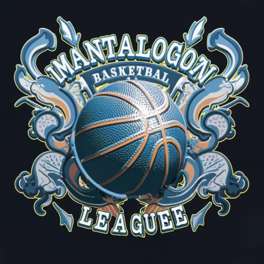 logo, 3D basketball design with blue design, with the text "MANTALONGON ballers league", typography