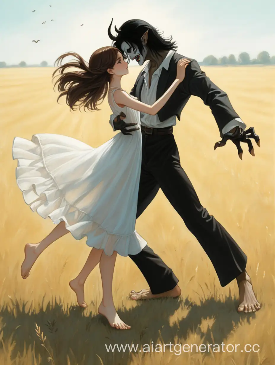 Enchanting-Dance-Girl-in-White-Dress-with-Demon-in-a-Field