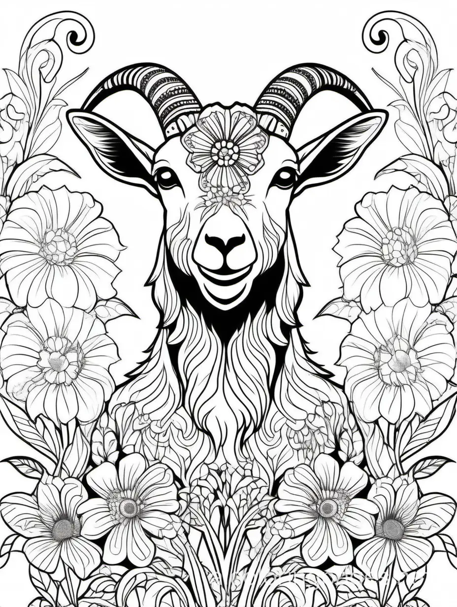 Goat-Amidst-Flowers-Adult-Coloring-Page-for-Women