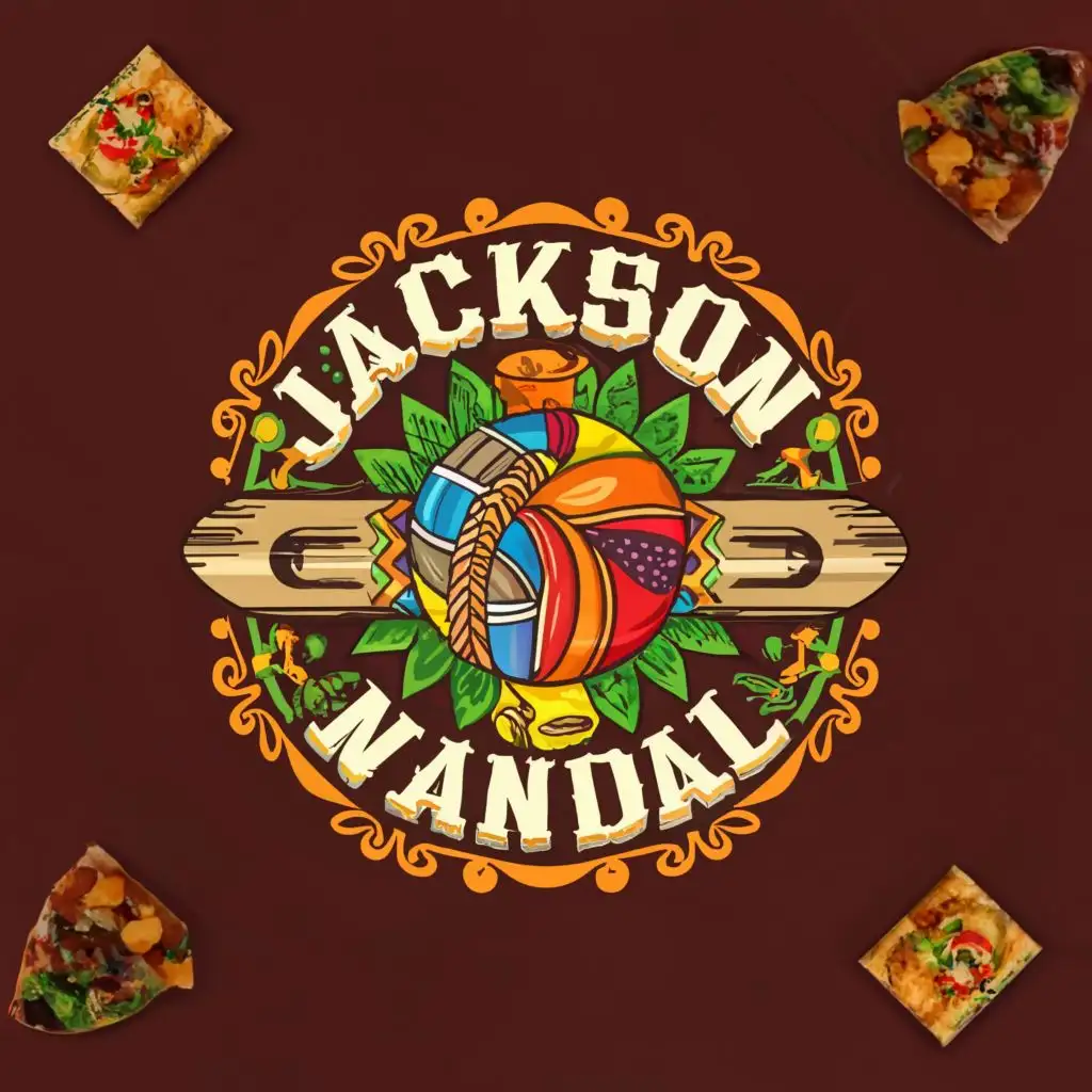 a logo design,with the text "Jackson Mandal", main symbol:Round shaped logo 
Desi elements 
We play cricket, and volleyball, have snacks, some ppl drink some don’t, veg and non veg,Moderate,be used in Entertainment industry,clear background