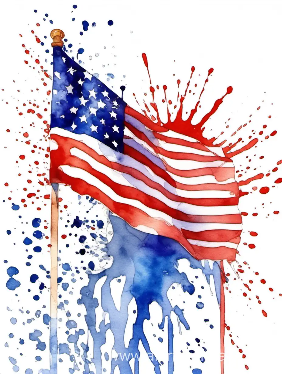 full flag usa watercoloor, splash int water, 