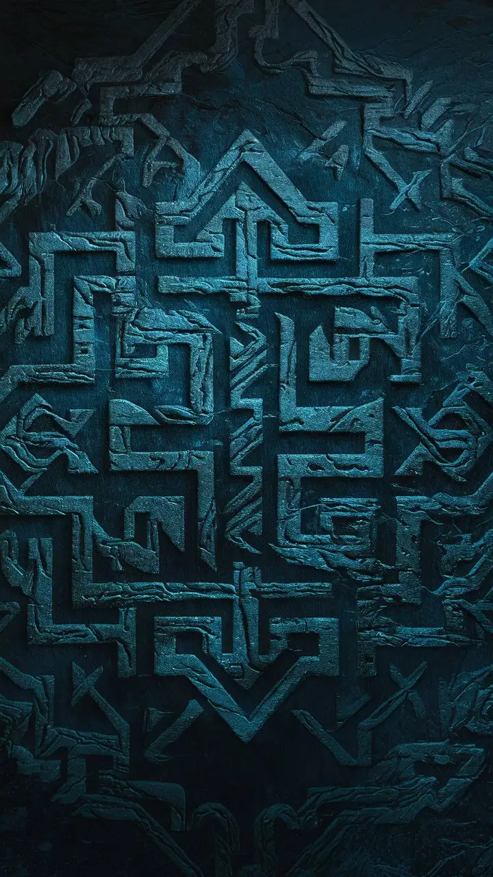 Dark and cursed pattern from ancient civilizations, high resolution, detailed , dark blue background 