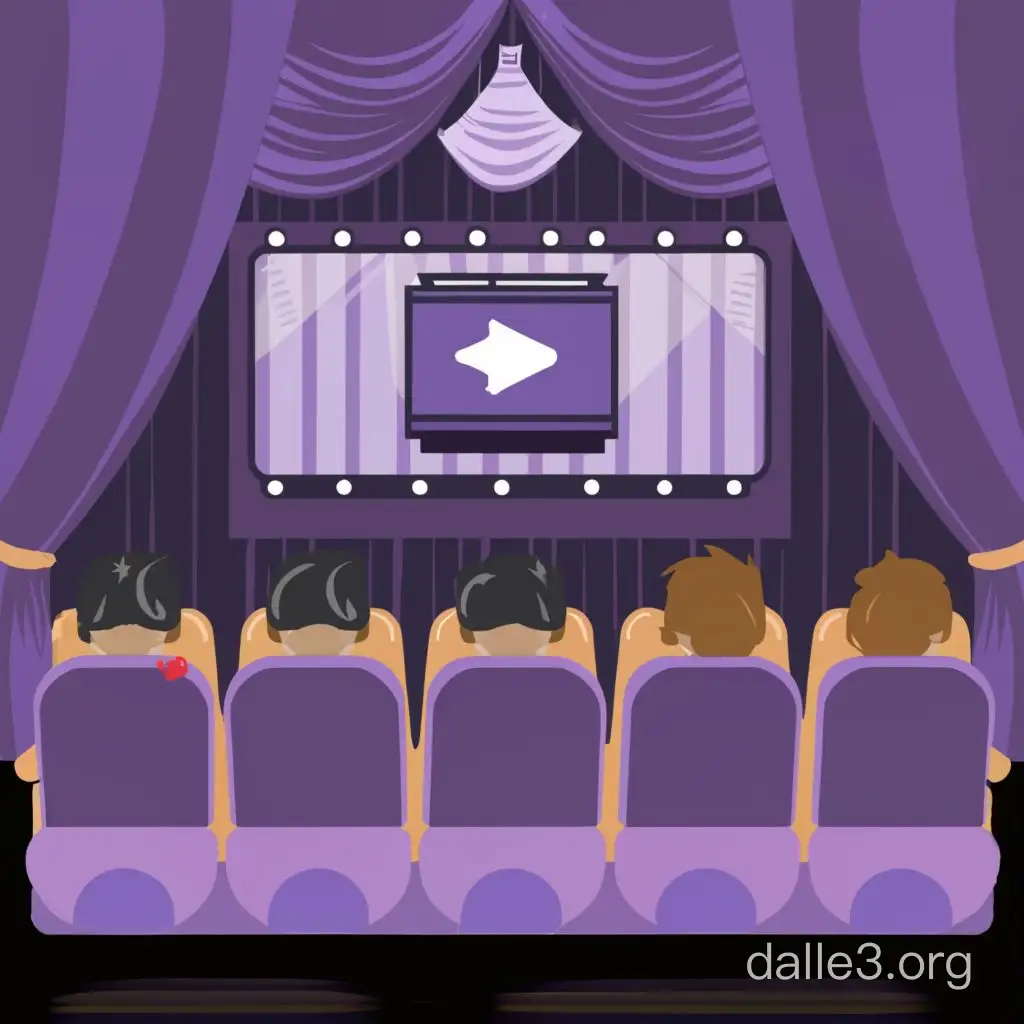 аватарка на тему киноночь в фиолетовых оттенках где изображен  экран , фиолетовые шторы и кресла