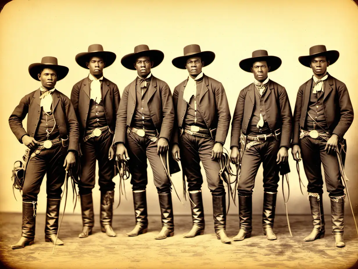 Historical Depiction 1870 Black Cowboys Riding Across the Open Plains