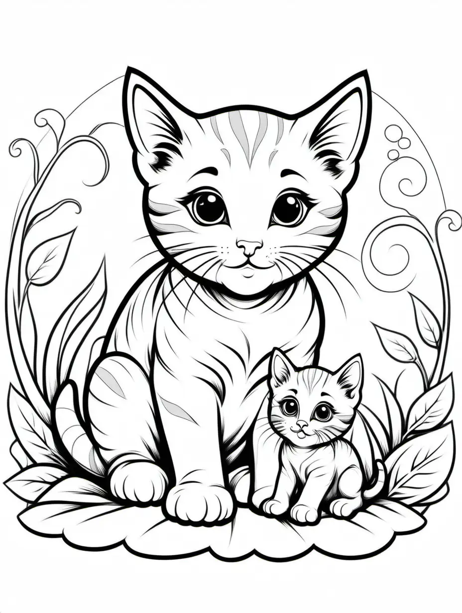 Adorable-Kitten-and-Baby-Coloring-Page-Simple-Black-and-White-Line-Art-for-Kids