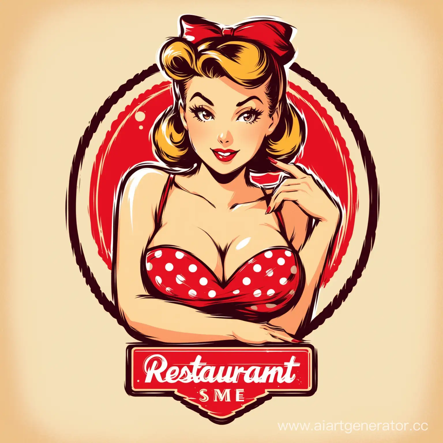 логотип ресторана в стиле пин-ап с женщиной