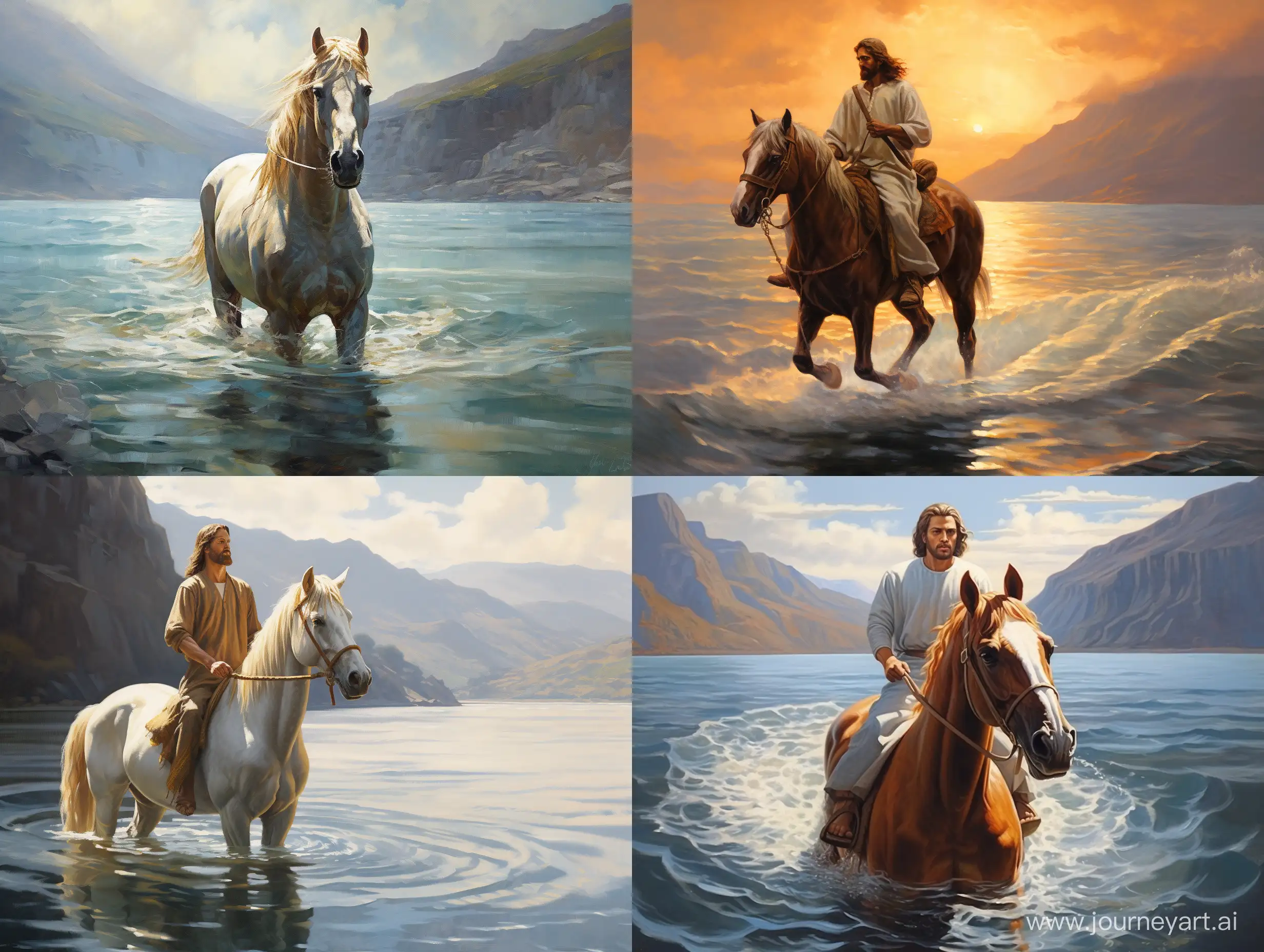 A horse with Jesus on the Sea of Galilee 