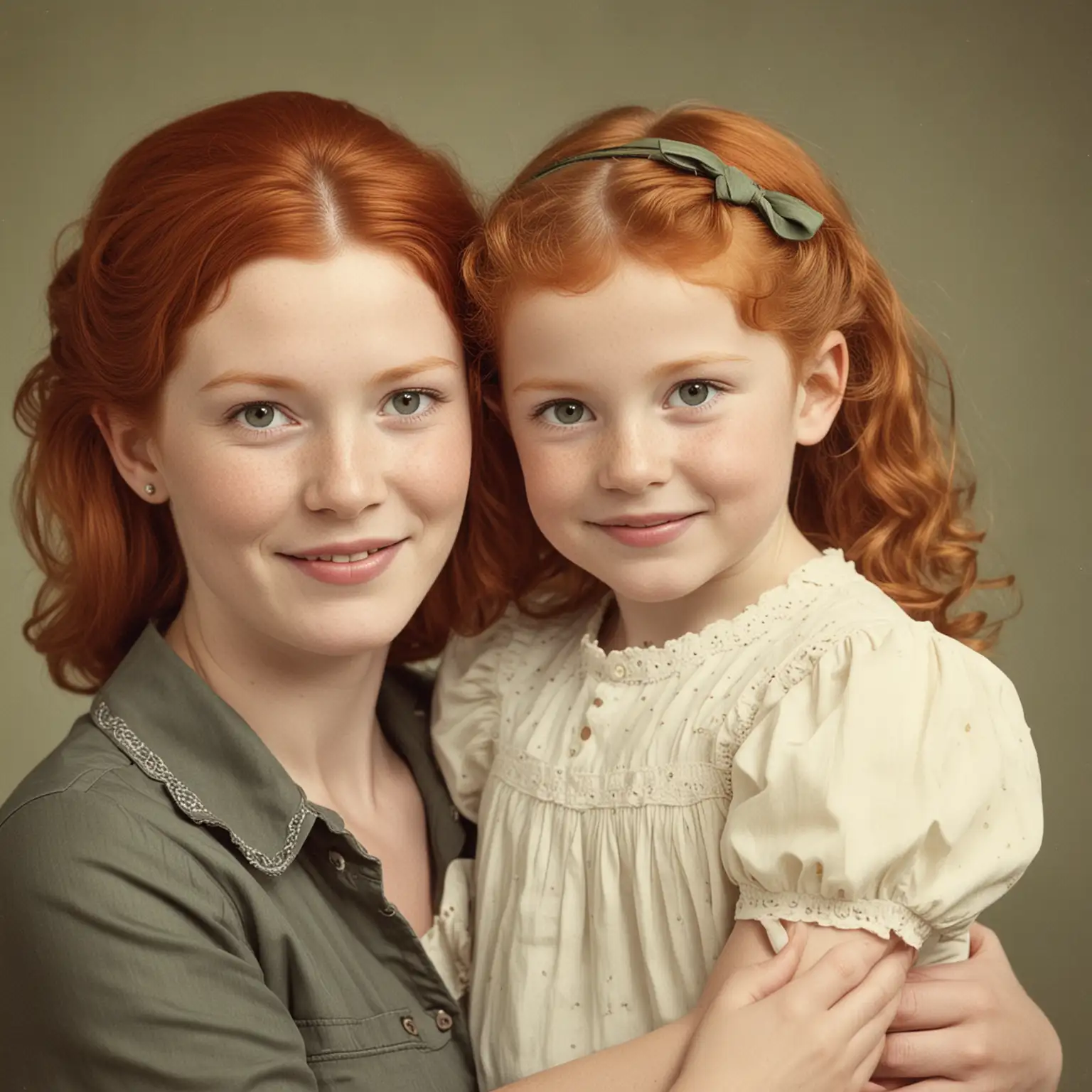 Vintage Portrait of RedHeaded Little Girl with Aunt