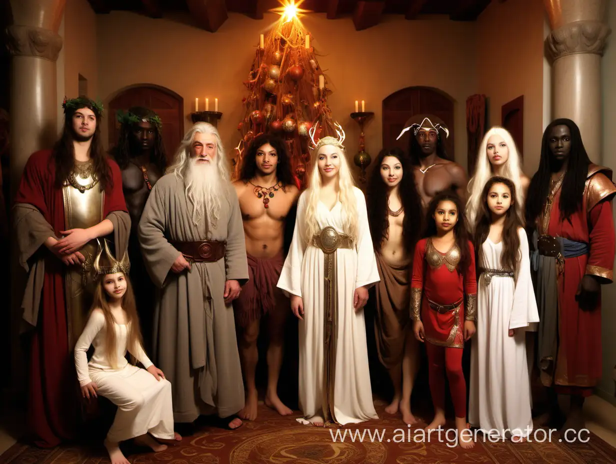 Multicultural-Winter-Solstice-Celebration-with-Deities-Mythical-Figures-and-Fantasy-Characters