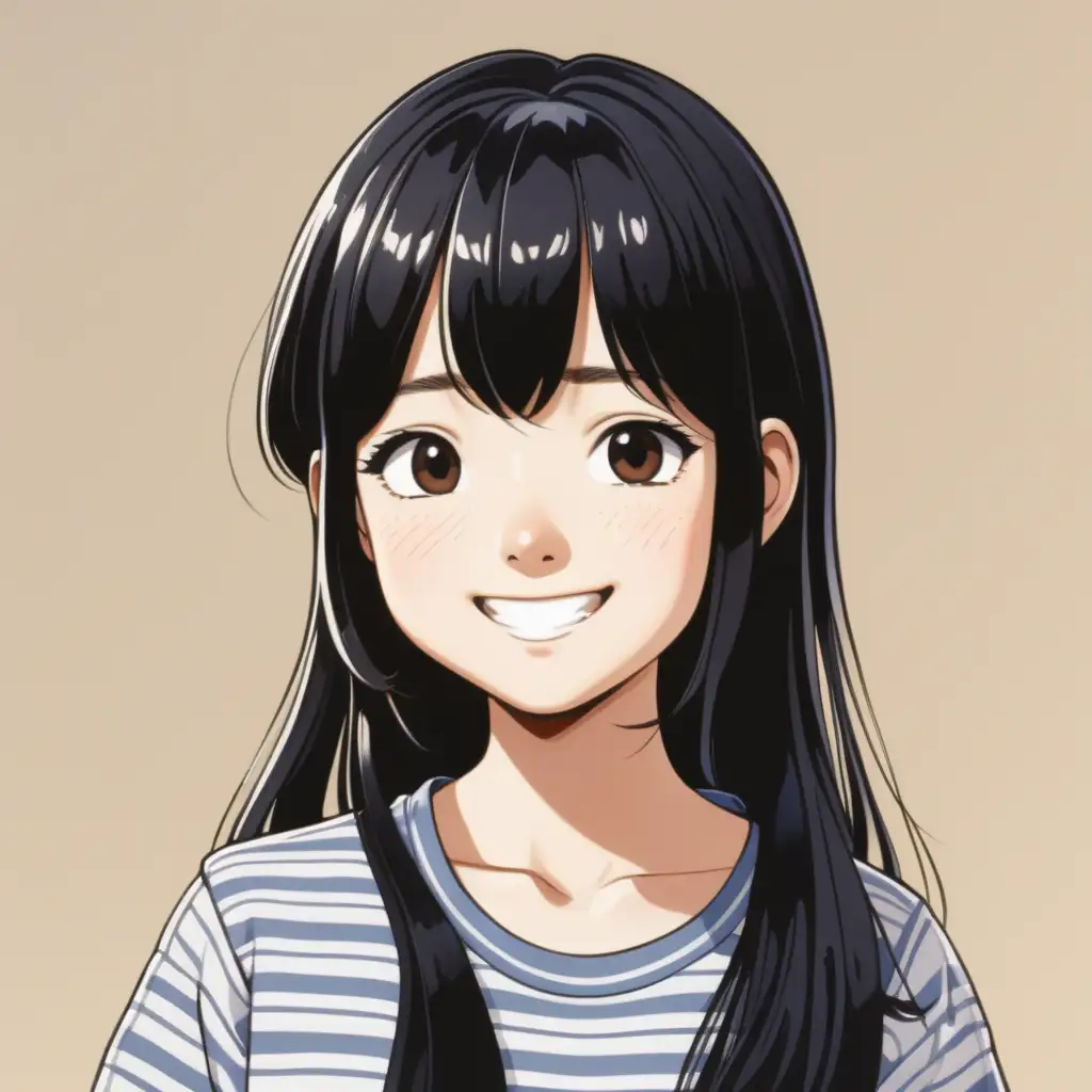 Hayao MiyazakiInspired Chinese Girl Portrait with Flowing Black Hair